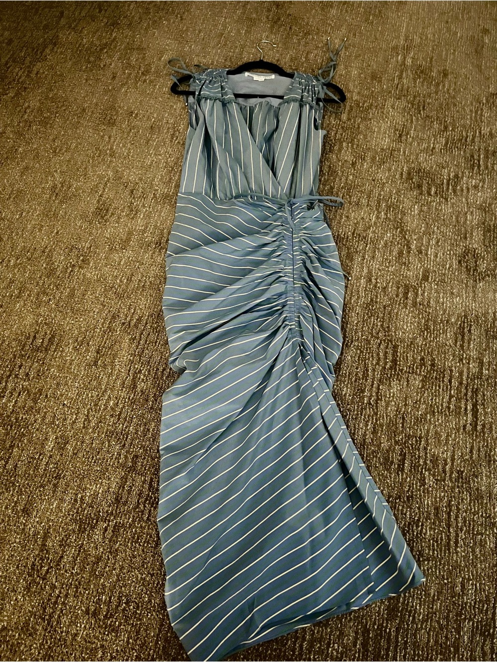 Veronica Beard Teagan Ruched Striped Midi Dress Blue, Green And White Size 6